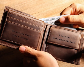 Engraved Genuine Leather Wallet,Personalized Wallet,Men Wallet,Groomsmen Wallet,Custom Wallet,Boyfriend Gift for Men,Father Day Gift for Him