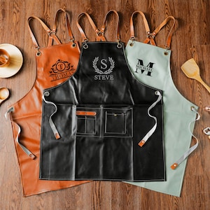 Personalized Leather Apron, Custom Birthday Gift for Him, Bartender's Apron, Engraved Apron for Cooking, Barbeque Apron, Men's Chef Apron