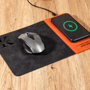 Leather Mouse Pad - Custom Mouse Pads, Personalized Phone Charger, Custom Leather Charging Mat , Gift For Dad, Mouse Pad for Men, Boss Gift