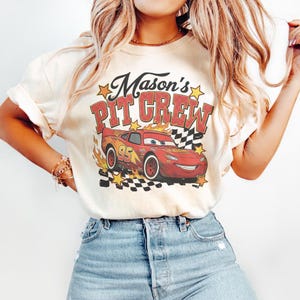 Retro Pit Crew Mama Lightning McQueen Birthday Shirt, Family Matching Disneycars Tee Ivory/Sand/Natural