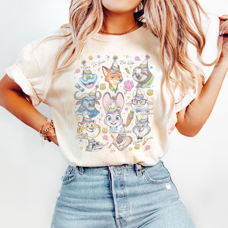 Disney Zootopia Characters Signature sketch Birthday Shirt, Judy Hopps Nick Wilde Present Gifts Birthday Tee, It's my birthday, Family Trip Ivory/Sand/Natural