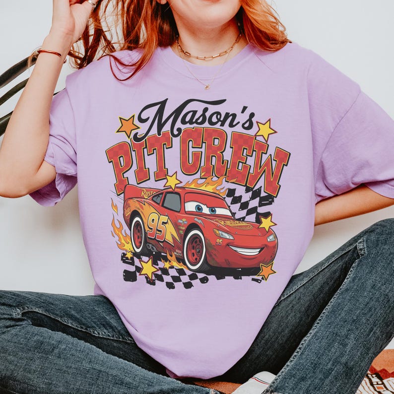 Retro Pit Crew Mama Lightning McQueen Birthday Shirt, Family Matching Disneycars Tee Other Color (Msg Me)