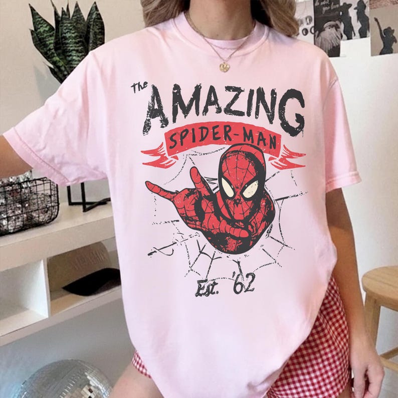 Retro Disney The Amazing Spider Man Shirt, Marvel Avengers Shirt, Vintage Spiderman Comic Shirt, Spider Man T-Shirt, Disney Spider Kids Tee Blossom (Comfort)