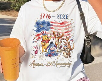 Comfort Colors® USA 250th Anniversary Pooh Shirt, Patriotic 4th of July Shirt, Winnie the Pooh Friends America 1776 2026, Retro Disney Shirt