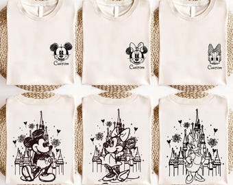Camiseta personalizada de Disney, sudaderas a juego para toda la familia, estilo retro, Mickey y Minnie, "El lugar más feliz, la Tierra", camiseta a juego para un viaje familiar a Disney World.