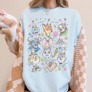 Disney Zootopia Characters Signature sketch Birthday Shirt, Judy Hopps Nick Wilde Present Gifts Birthday Tee, It's my birthday, Family Trip Chambray (Comfort)