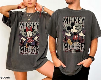 Retro Disney Halloween Couple Shirts, Mickey and Minnie Vampire Witch Tee, Spooky Season Matching Couple Shirt, Disneyland Hlw 2026 Gift