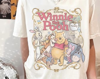 Vintage Winnie the Pooh Comfort Colors Shirt, Pooh Bear Piglet Eeyore Tee, Disney World Trip Shirt, Family Matching, Hundred Acre Woods Tee