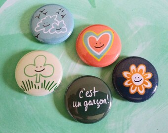 Magnets, it's a boy, iEs un nino, Bouche cousue, birth gift, heart, clover, cloud, sun, graphic art, colors, poetry, stationery, fantasy art