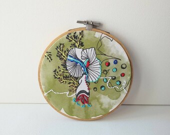 pink hoop art Mural art Bouche cousue gift party embroidery heart home decor leafs,