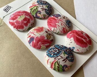 Boutons, recouvert de tissus, Bouche cousue, 6 boutons, 25 mm, couture, pour couturière, projet d'artisanat, récupération, jardin de fleurs