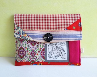 pouch, Bouche cousue, wallet, floral, gift for girl, flowers, fashion accessory, couture, cotton,  ecofriendly, leaves, passport case, art
