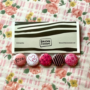 Aimants, rose, Bouche cousue, cadeau amie, aimants de bureau, coeur, fleurs, rayures, couleur, poésie, pour fille, cadeau pour tous,