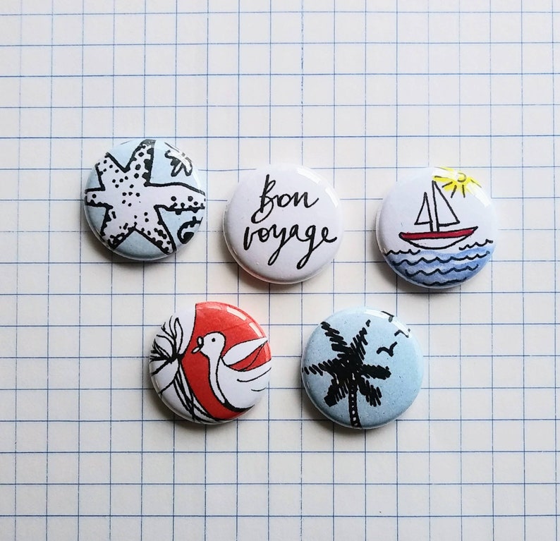 Magrets, nice trip, bon été, Bouche cousue, bird, sea star, boat, palm tree, accessories, gift for teacher, art magnet, have a great summer Bon voyage