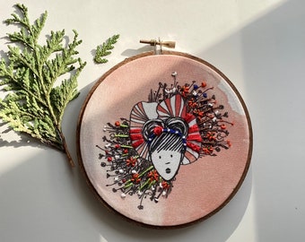 hoop art, hoop. Bouche cousue, embroidery, gift, gift for girl, for her, girl, original, art, child, made in Quebec, poetry, deco