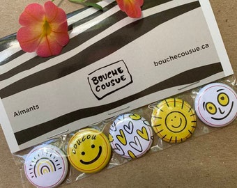 magnets, smile, Bouche cousue, sun, office accessories, gift for teacher, set of magnets, gift for friend, happy gift, fridge magnets, art