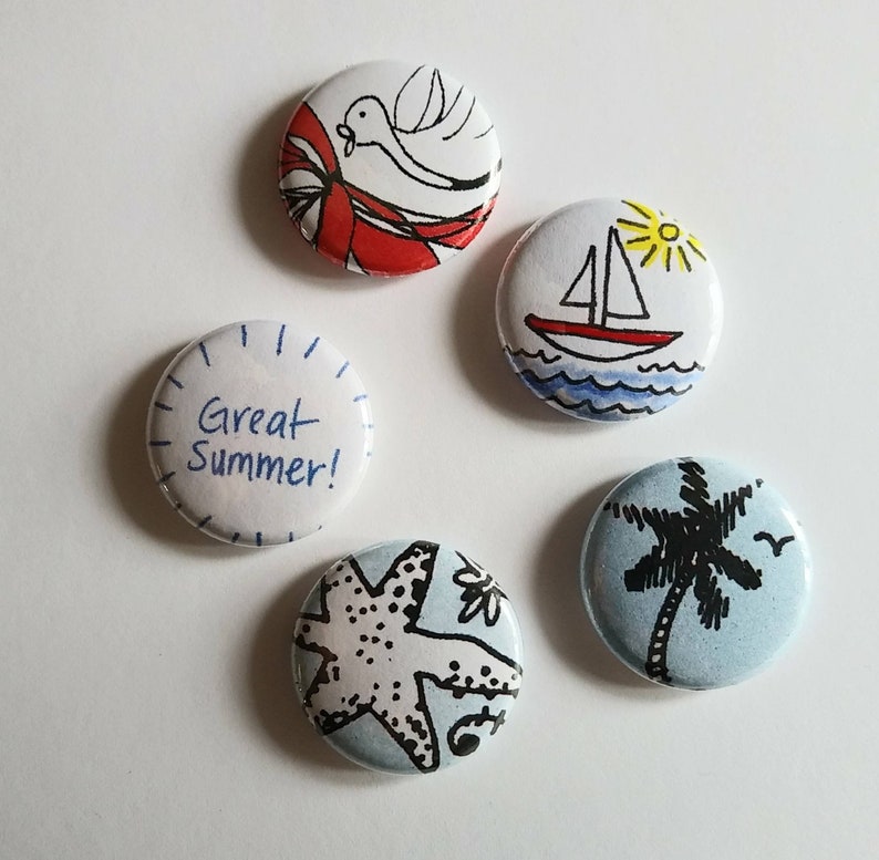 Magrets, nice trip, bon été, Bouche cousue, bird, sea star, boat, palm tree, accessories, gift for teacher, art magnet, have a great summer Great summer