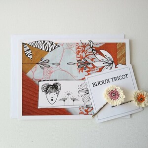Carte de souhait, barettes, Bouche cousue, pour filles, orange, papeterie, accessoires cheveux, kit cadeau, fait au Québec, idée cadeau,art