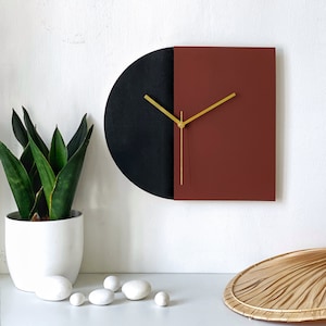 Burgundy and Golden Mid-Century Wall Clock - Wall Art for Modern Interiors - 1950s Office Warming gift - Scandi Decor Present for Therapist