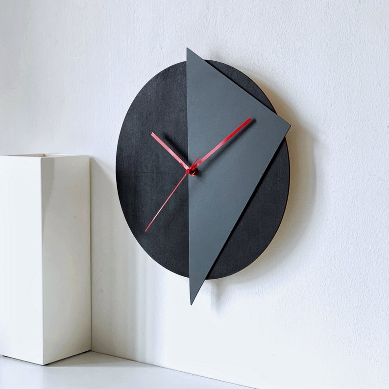 Black Grey and Red Modernist Clock - Bauhaus Geometric Wall Art for ...