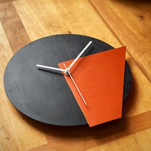 Abstract Wall Clock: Orange & Black Geometric Design, Handmade in ...