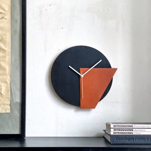Abstract Wall Clock: Orange & Black Geometric Design, Handmade in ...