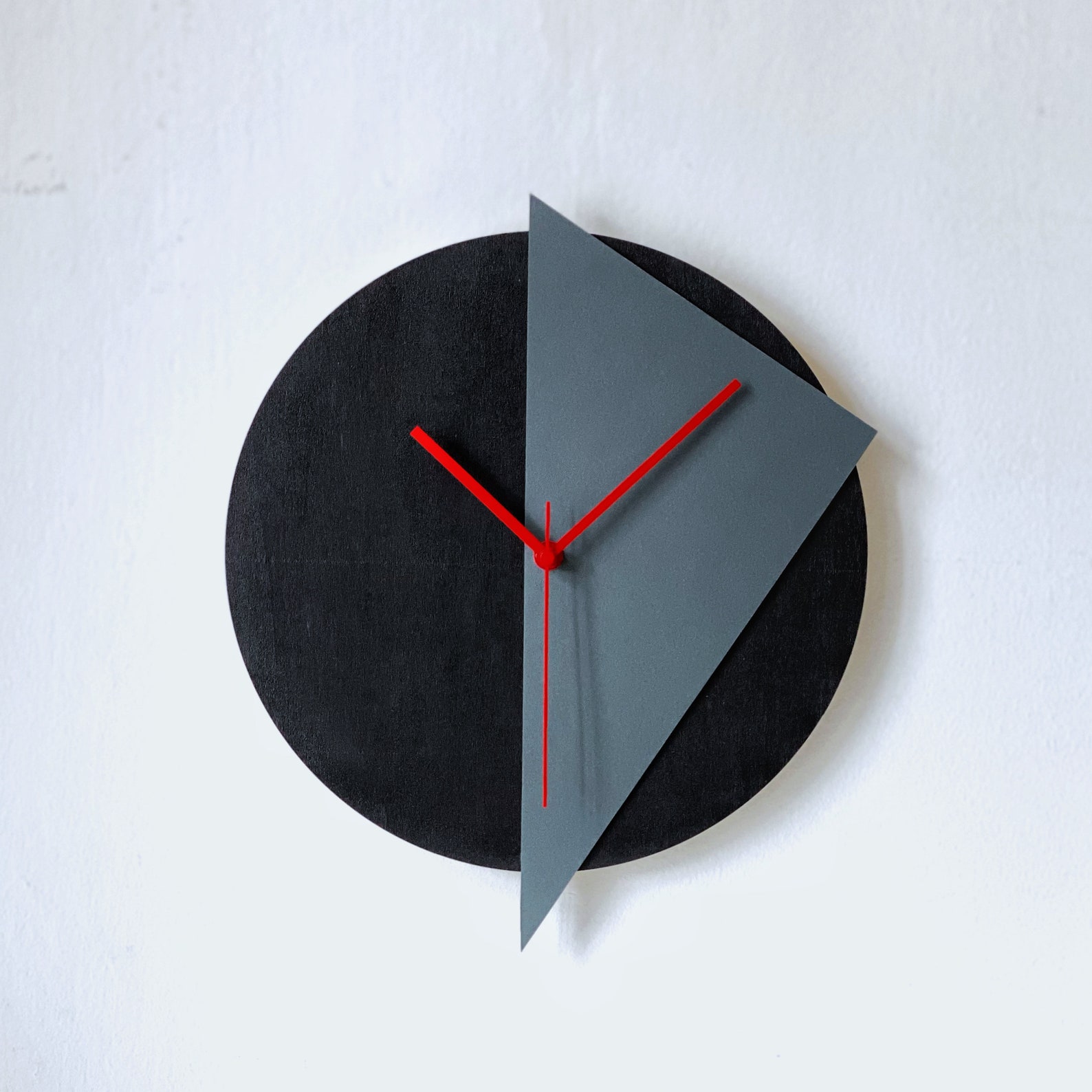 Black Grey and Red Modernist Clock - Bauhaus Geometric Wall Art for ...