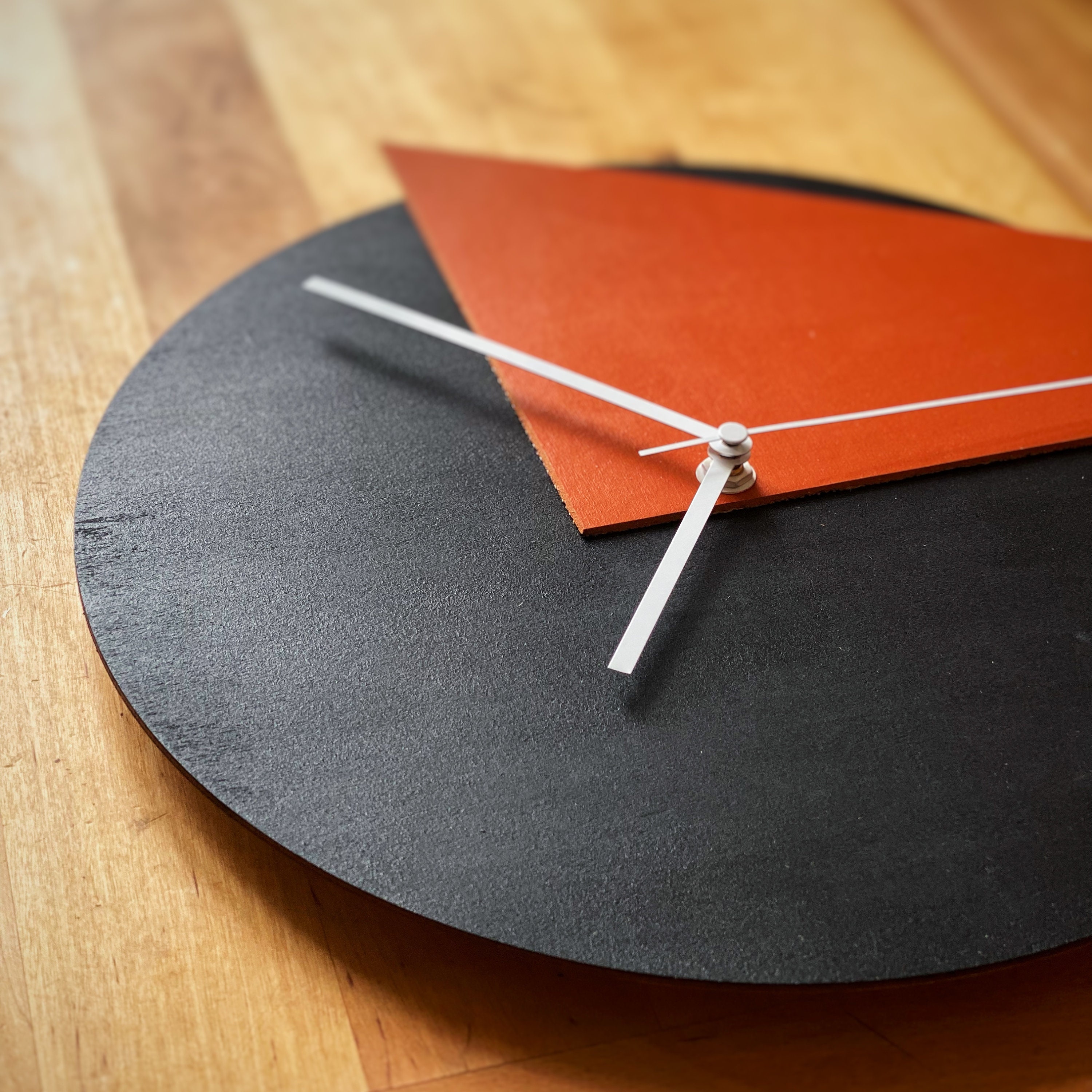 Abstract Wall Clock: Orange & Black Geometric Design, Handmade in ...