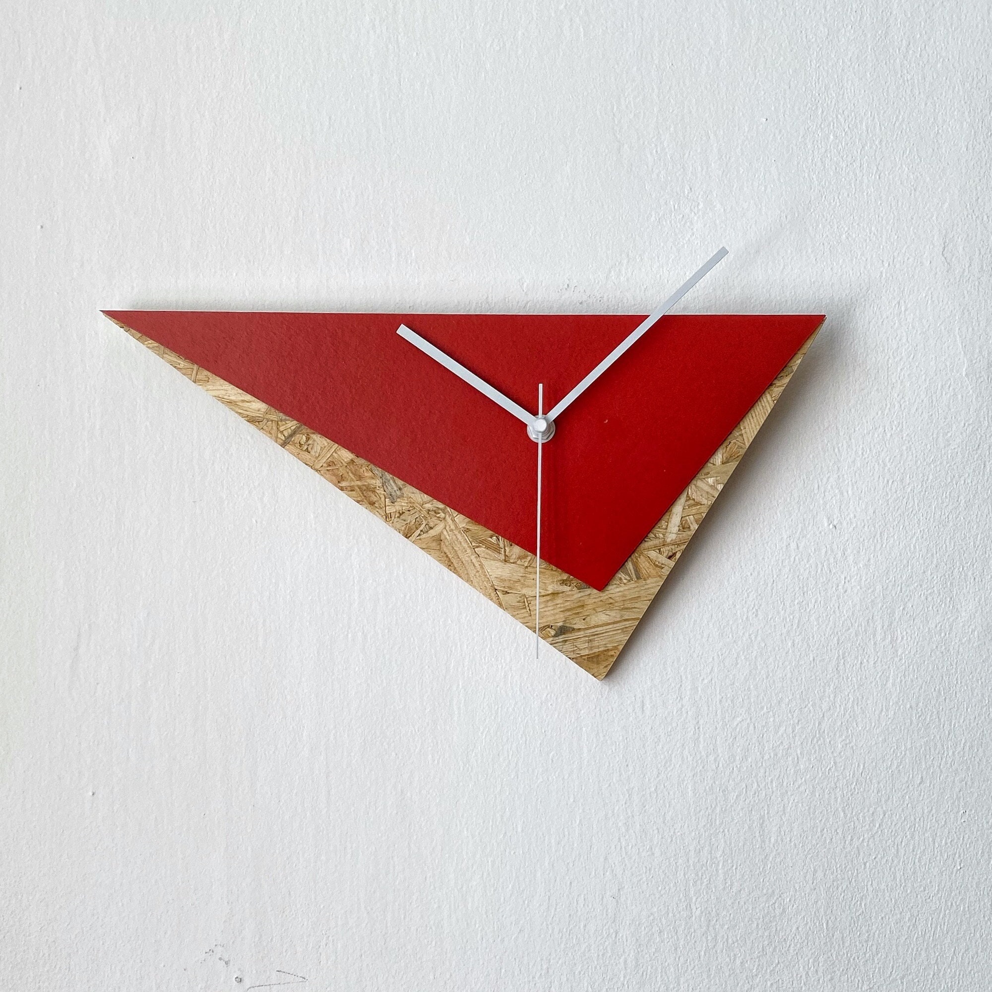 Red Triangle Wall Clock: Geometric Modernist Art, Handmade Linoleum ...