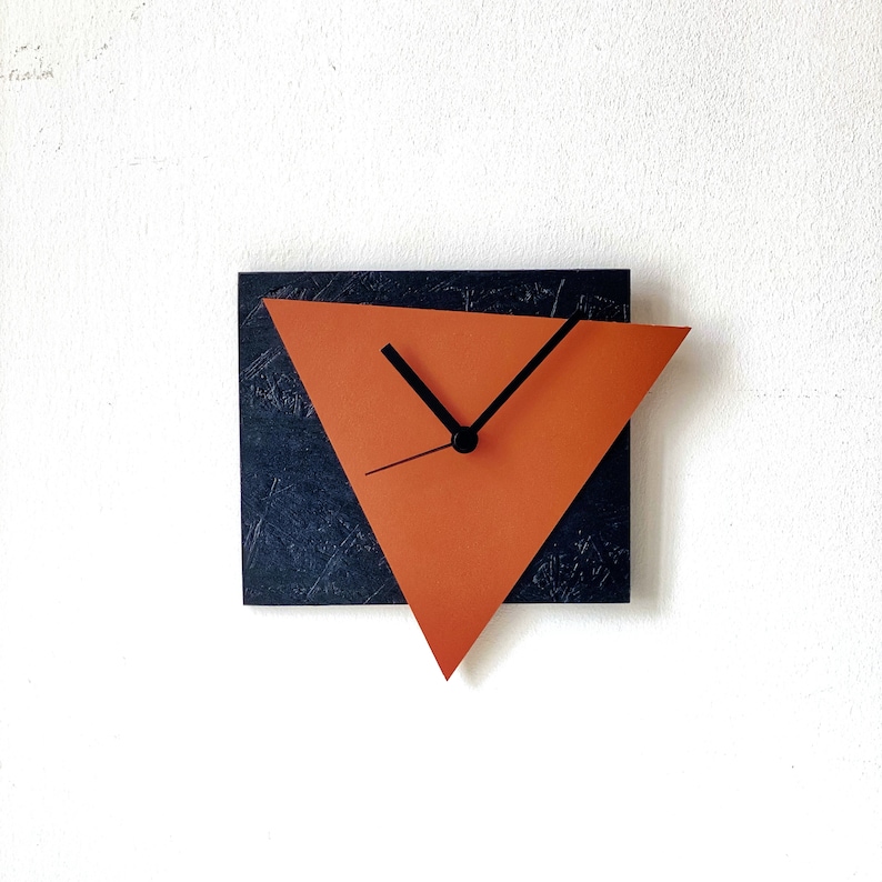 Orange Triangle Wall Clock: Handmade Geometric Linoleum & OSB Art - Etsy