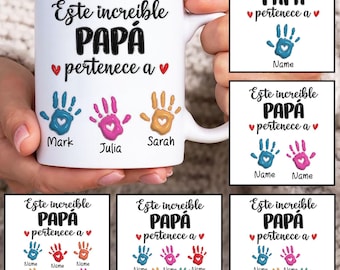 Custom Up to 6 Kids Handprint Dad 3D Inflated Mug Wrap, Papa 11oz Mug Template, Spanish Dad 11oz Mug Png,Spanish Fathers Day Coffee Mugs Png