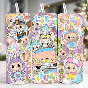 Trendy Pink Cartoon 20oz Skinny Tumbler, Cartoon 20 oz Tumbler Wrap, Cartoon Characters 20oz Tumbler Png, Straight and Tapered 20oz Wrap