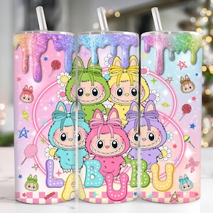 Trendy Pink Cartoon 20oz Skinny Tumbler, Cartoon 20 oz Tumbler Wrap, Cartoon Characters 20oz Tumbler Png, Straight and Tapered 20oz Wrap
