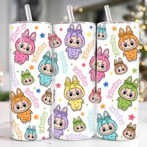 Trendy Pink Cartoon 20oz Skinny Tumbler, Cartoon 20 oz Tumbler Wrap, Cartoon Characters 20oz Tumbler Png, Straight and Tapered 20oz Wrap