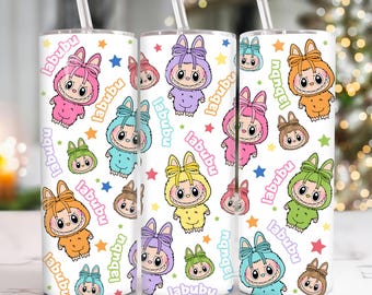 Trendy Pink Cartoon 20oz Skinny Tumbler, Cartoon 20 oz Tumbler Wrap, Cartoon Characters 20oz Tumbler Png, Straight and Tapered 20oz Wrap