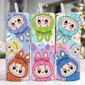 Trendy Pink Cartoon 20oz Skinny Tumbler, Cartoon 20 oz Tumbler Wrap, Cartoon Characters 20oz Tumbler Png, Straight and Tapered 20oz Wrap
