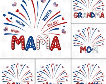 Bundle Custom America Mama With Kids Names Png, Mama 4th Of July Png, 4th of July Mom Png, Patriotic Png, Fourth of July Png, Memorial Day