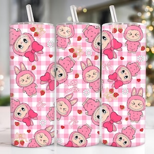 Trendy Pink Cartoon 20oz Skinny Tumbler, Cartoon 20 oz Tumbler Wrap, Cartoon Characters 20oz Tumbler Png, Straight and Tapered 20oz Wrap