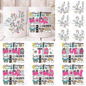 Taza personalizada con hasta 6 niños de la mano de mamá, taza de 325 ml (PNG), taza de mamá en español (PNG), taza para el Día de la Madre en español, taza para madre