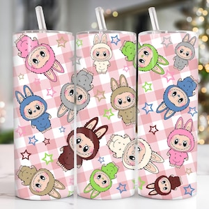 Trendy Pink Cartoon 20oz Skinny Tumbler, Cartoon 20 oz Tumbler Wrap, Cartoon Characters 20oz Tumbler Png, Straight and Tapered 20oz Wrap
