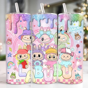 Trendy Pink Cartoon 20oz Skinny Tumbler, Cartoon 20 oz Tumbler Wrap, Cartoon Characters 20oz Tumbler Png, Straight and Tapered 20oz Wrap
