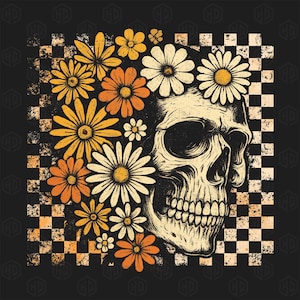 Retro Floral Skull Png, Retro Skull Halloween Png, Spooky Skeleton Png, Retro Halloween Png, Horror Skull Png, Floral Halloween Png