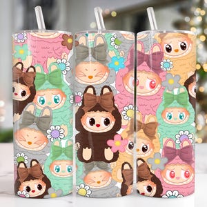 Trendy Pink Cartoon 20oz Skinny Tumbler, Cartoon 20 oz Tumbler Wrap, Cartoon Characters 20oz Tumbler Png, Straight and Tapered 20oz Wrap
