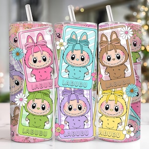 Trendy Pink Cartoon 20oz Skinny Tumbler, Cartoon 20 oz Tumbler Wrap, Cartoon Characters 20oz Tumbler Png, Straight and Tapered 20oz Wrap