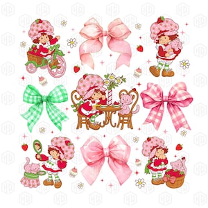 Strawberry and Friends Png, Berry Sweet Girl Cartoon Png, Coquette Bows Png, Strawberry Girl Png, Strawberry Princess Png, Strawberry Bow