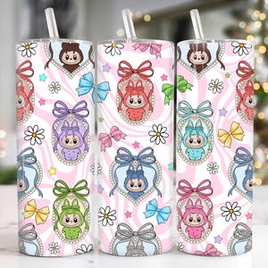 Trendy Pink Cartoon 20oz Skinny Tumbler, Cartoon 20 oz Tumbler Wrap, Cartoon Characters 20oz Tumbler Png, Straight and Tapered 20oz Wrap