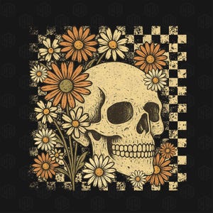 Retro Floral Skull Png, Retro Skull Halloween Png, Spooky Skeleton Png, Retro Halloween Png, Horror Skull Png, Floral Halloween Png