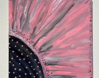 Pink Tourmaline Sun | Original Abstract Sunflower Painting | Pink and Charcoal Floral Artwork | Resin Art | 12x12 Canvas