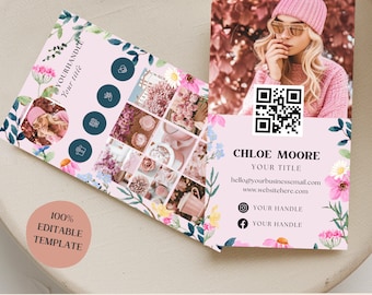 Pink Business Card Template for Custom Branding Card QR Code Networking Card for Instagram Blank DIY Editable Business Card Canva Template