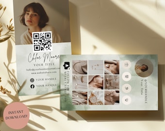 Watercolor Business Card Template for Jewelry Shop Green Business Card for Entrepreneur Personal Calling Card Editable Template for DIY
